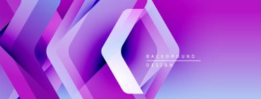 Soyut geometrik şekiller örtüşüyor, canlı mor, mavi bir eğim yaratıyor. Modern tasarım teknoloji ve yenilik öneriyor. Minimalist estetik.