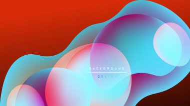 Soyut, enerjik şekiller çakışıyor ve akışkan renkli bir tasarım yaratıyor. Kırmızı zemin mavi ve pembe renklerle çelişiyor. Modern görsel element.