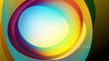 Soyut renkli katmanlar dairesel tasarım yaratır. Canlı renkler harmanlanır, karanlık zemine karşı dinamik görsel etki yaratır. Modern, sanatsal.
