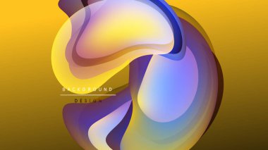 Soyut sıvı şekiller harmanlanarak canlı renk değişimleri yaratır. Sarılar, maviler, morlar koyu arkaplan karşısında dizaynın hakimi. Modern, dinamik kompozisyon.