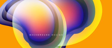 Soyut renkli katmanlar dinamik akış şekilleri yaratır. Turuncu arkaplan canlı karşıtlık ve modern tasarım ögesi sağlar.