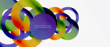 Soyut renkli çakışan daireler dinamik görsel efekt yaratır. Modern tasarım elementleri yenilik, enerji, akıcılık öneriyor.