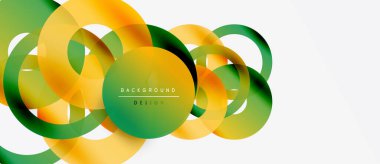 Soyut daireler örtüşüyor, parlak sarı, yeşil gradyanlar yaratıyor. Arka planlar ve sunumlar için modern tasarım öğesi. Temiz, minimalist estetik.