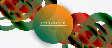 Soyut renkli daireler beyaz uzayla örtüşüyor. Modern tasarım elementleri dinamik görsel efekt yaratır. Yumuşak eğimler bileşimi güçlendirir.