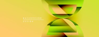 Soyut sarı arkaplan, üst üste binen geometrik şekiller. Gradyan renkler dinamik görsel efekt yaratır. Minimalist tasarım unsurları.
