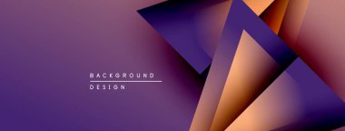 Soyut geometrik şekiller örtüşüyor, dinamik mor, turuncu gradyanlar yaratıyor. Arkaplan tasarımı modern estetik içerir.