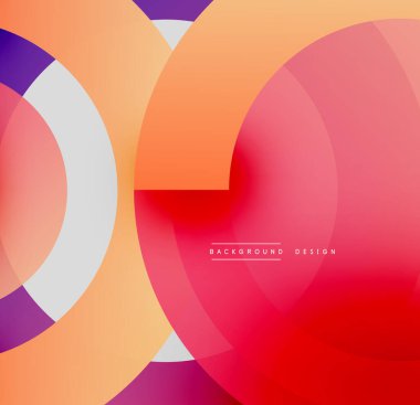 Soyut çemberler çakışıyor, canlı gradyanlar yaratıyor. Turuncu, mor, kırmızı renkler tasarımda baskın. Modern, dinamik kompozisyon.