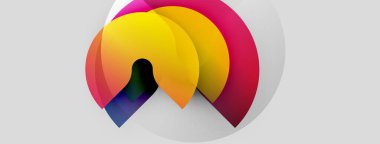 Soyut renkli tasarım. Üst üste binen şekiller dinamik görsel etki yaratır. Parlak renkler enerji, yenilik, modern estetik.