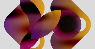 Soyut şekiller örtüşür, canlı renk karışımları yaratır. Sıcaklık kompozisyonu baskın, akıcılığı ve hareketi akla getiriyor..