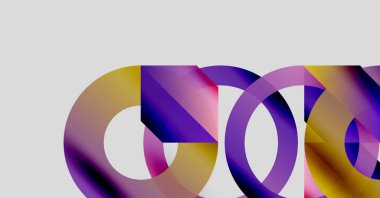 Soyut renkli çakışan daireler dinamik görsel kompozisyon oluşturur. Gradyan renkler harmanlanarak modern sanatsal tasarım oluşturur..