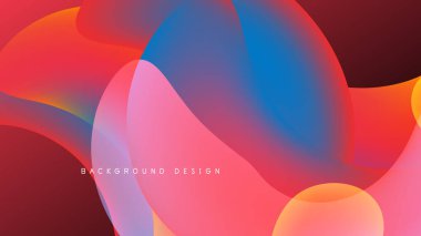 Soyut sıvı şekilleri örtüşür, canlı renk karışımları yaratır. Kırmızı, mavi, pembe renkler koyu arkaplana hükmediyor. Modern tasarım ögesi.