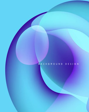 Soyut sıvı şekilleri örtüşür, parlak mavi mor renkler yaratır. Arkaplan ve sunumlar için modern tasarım ögesi.