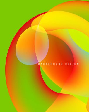 Soyut enerjik tasarım. Üst üste binen renkli şekiller dinamik görsel efekt yaratır. Parlak eğimler, pürüzsüz geçişler modern estetik sunar.