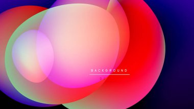 Soyut, enerjik, çakışan daireler. Renkler karışıyor, dinamik görsel efekt yaratıyor. Koyu arkaplan parlak renkleri vurgular.