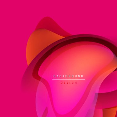 Soyut sıvı şekilleri örtüşür, canlı gradyanlar yaratır. Pembe arka planda baskın, turuncu aksanlar mevcut. Modern tasarım ögesi.