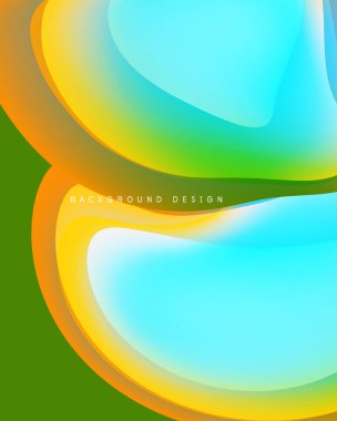 Soyut enerjik şekiller harmanlanır. Turuncu, yeşil, turkuaz renkler pürüzsüz gradyanlar yaratır. Modern tasarım akıcılığı ve enerjiyi çağrıştırıyor.