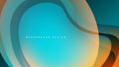 Soyut akışkan şekiller, canlı renklerin karışımı. Turkuaz, turuncu renkler koyu arkaplana hakim. Modern tasarım ögesi.