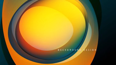 Soyut katmanlar dinamik dairesel tasarım yaratır. Sıcak renkler havalı tonlarla harmanlanarak modern estetik sunuyor. Arkaplan siyah.