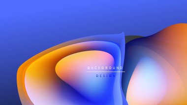 Soyut akışkan şekiller harmanlanarak canlı mavi, turuncu gradyanlar oluşturur. Modern tasarım hareketi, derinliği, görsel ilgiyi çağrıştırıyor.
