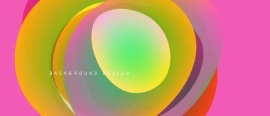 Soyut katmanlar canlı dairesel tasarım yaratır. Renkler karışır, dinamik görsel efekt oluşturur. Pembe zemin parlaklığı artırır.