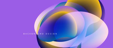 Soyut sıvı şekilleri örtüşür ve canlı renk değişimleri yaratır. Mor arka plan, dinamik görsel efekti arttırır. Modern tasarım ögesi.