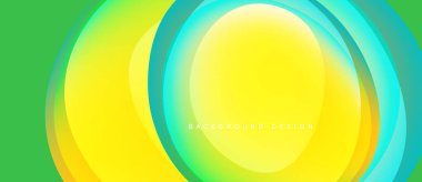 Abstract vibrant layers create dynamic circular design. Yellow, green, turquoise hues blend seamlessly. Modern background element.