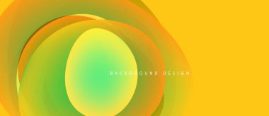 Abstract yellow, orange, green layers create dynamic flowing shapes. Modern design, smooth gradients, vibrant colors.