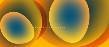 Abstract design features overlapping circles, gradients. Warm colors dominate, creating dynamic visual effect. Modern, minimalist style.