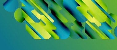 Abstract geometric shapes overlap, creating dynamic visual effect. Green, teal hues dominate composition. Modern design elements present.