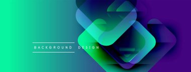 Abstract gradient background features overlapping squares. Vivid turquoise transitions to deep purple. Text reads background design. Modern, dynamic visual.