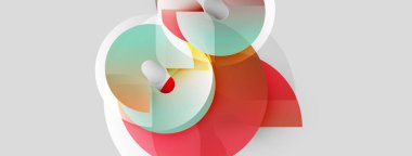 Soyut şekiller örtüşür, canlı renk karışımları yaratır. Yumuşak eğimler derinlik ve modern tasarım unsurları sunar.