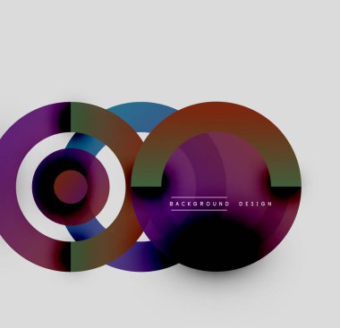 Soyut daireler örtüşüyor, canlı renk eğimleri yaratıyor. Arka planlar ve sunumlar için modern tasarım öğesi. Minimalist estetik.