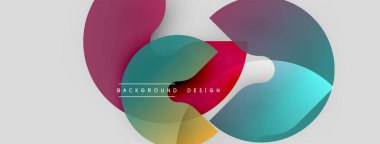 Abstract colorful overlapping circles create dynamic visual. Light background enhances vibrant hues, modern design element.