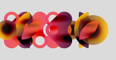 Abstract composition. Overlapping circles, warm colors dominate, creating dynamic visual texture. Soft gradients present.