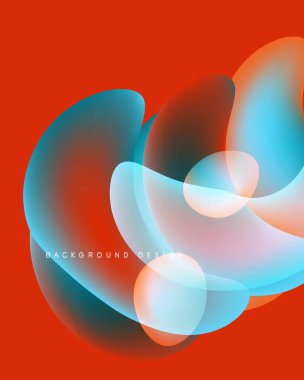 Soyut sıvı şekilleri örtüşür, canlı renk karışımları yaratır. Kırmızı zemin, dinamik görsel efekti arttırır. Modern tasarım ögesi.