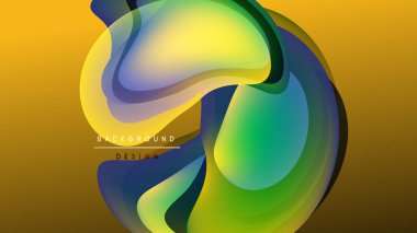 Abstract fluid shapes, vibrant colors blend. Yellow, green, blue hues create dynamic visual impact. Background design element.
