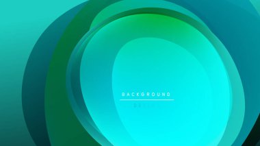 Abstract layers create dynamic circular composition. Teal, turquoise hues blend into dark background. Modern design element.