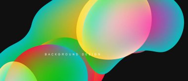 Abstract colorful shapes overlap, creating dynamic background. Vibrant gradients blend, offering modern visual appeal.