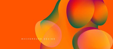 Vibrant abstract shapes overlap orange background. Gradient colors create dynamic visual effect. Modern design element for digital projects.