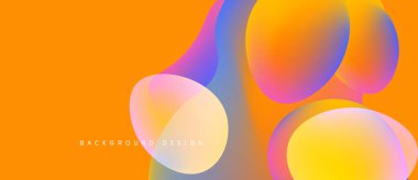 Abstract colorful shapes overlap orange backdrop. Soft gradients create fluid, modern design. Minimalist aesthetic, vibrant hues.