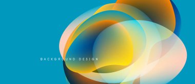Abstract colorful shapes overlap. Vibrant hues blend, creating dynamic visual effect. Modern design, smooth gradients, turquoise background.