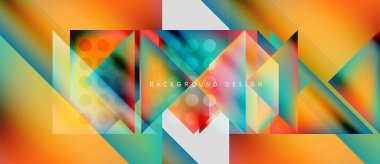 Soyut geometrik bileşim. Canlı renkler harmanlanarak, dinamik görsel efekt yaratır. Şekiller çakışıyor, modern tasarımı oluşturuyor.