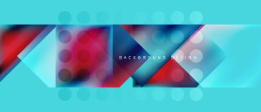 Abstract geometric pattern. Vibrant blue, red, purple hues create dynamic composition. Circles, triangles form modern design.