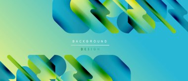 Soyut geometrik şekiller örtüşür, dinamik görsel efekt yaratır. Teal, yeşil renkler kompozisyona hakim. Modern tasarım ögesi.