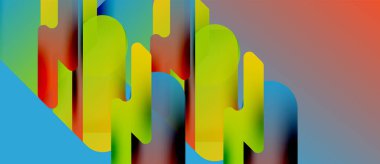 Abstract colorful shapes overlap creating dynamic composition. Bright hues blend, forming interesting visual texture. Modern design.