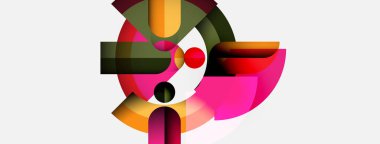 Abstract composition. Overlapping colorful shapes create dynamic visual interest. Pink, orange, green hues dominate design. Modern aesthetic.