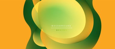 Abstract yellow, green layers create flowing design. Gradient colors blend smoothly, forming dynamic visual texture. Modern background element.