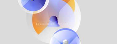 Abstract shapes overlap, creating dynamic visual effect. Soft blue, orange hues dominate light gray background. Minimalist design.