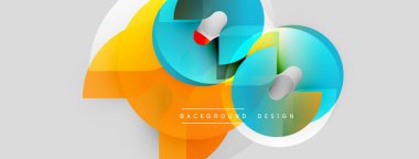 Abstract colorful design. Overlapping shapes create dynamic visual effect. Bright orange, blue hues dominate composition. Modern background element.
