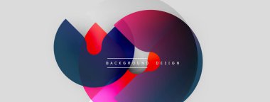 Soyut renkli şekiller çakışıyor. Modern tasarım canlı pembeler, maviler, morlar içerir. Minimalist arkaplan dinamik görsel efekt yaratır.
